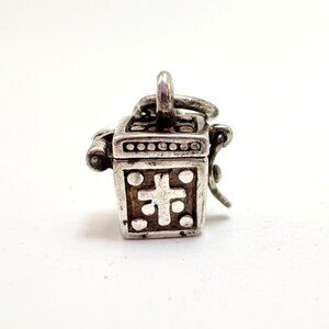 VTG Sterling Silver 925 Israel Square Poison Box Charm Small Pendant .50" Square